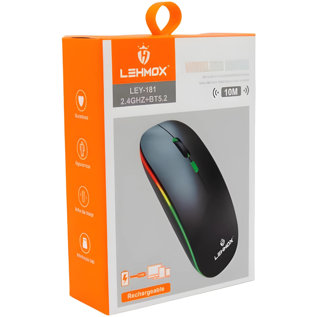 Mouse Sem Fio Recarregável LEHMOX LEY-181 com LED RGB e DPI Ajustável - LETEC | Eletronicos & Imports