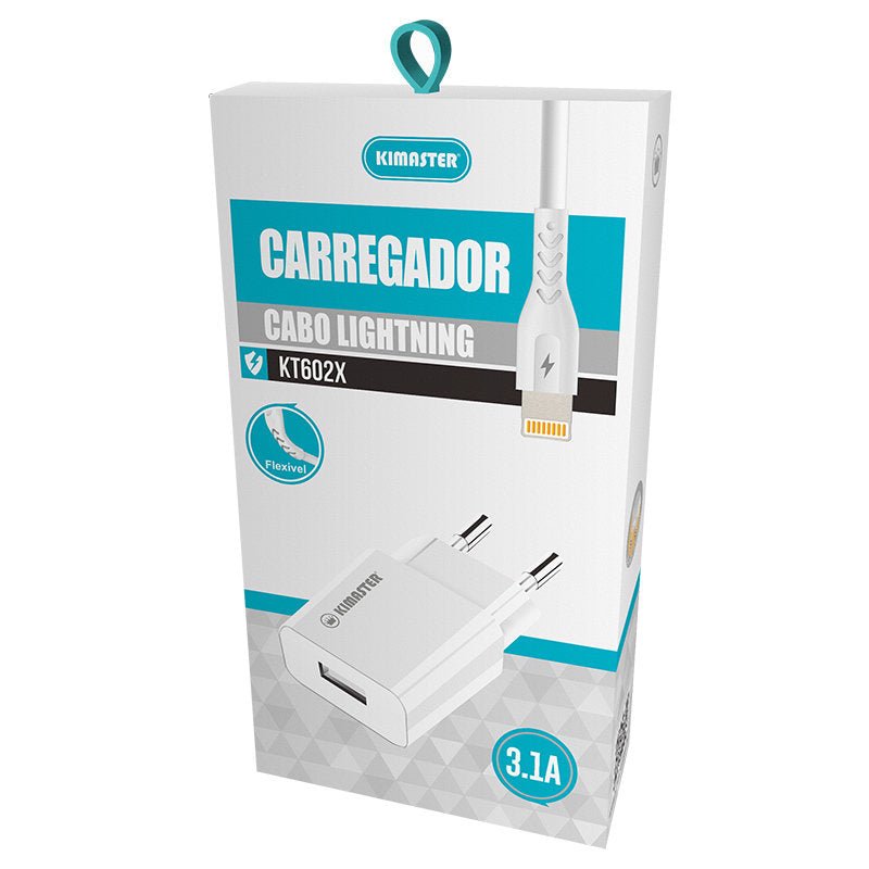 Carregador Kimaster Cabo Lightning Entrada Usb - KT602XB - LETEC | Eletronicos & Imports