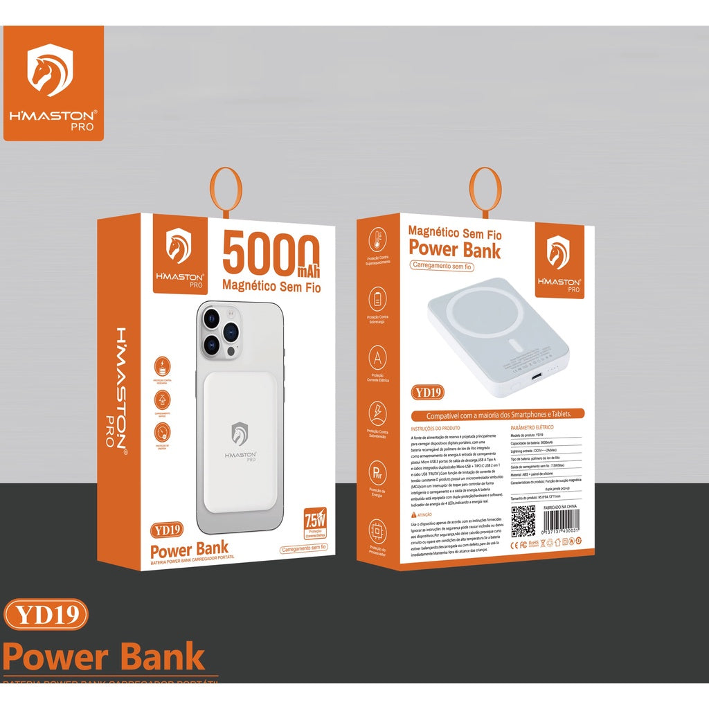 Power Bank Carregador Portátil Magnético 5000mAh H'maston YD19 - LETEC | Eletronicos & Imports